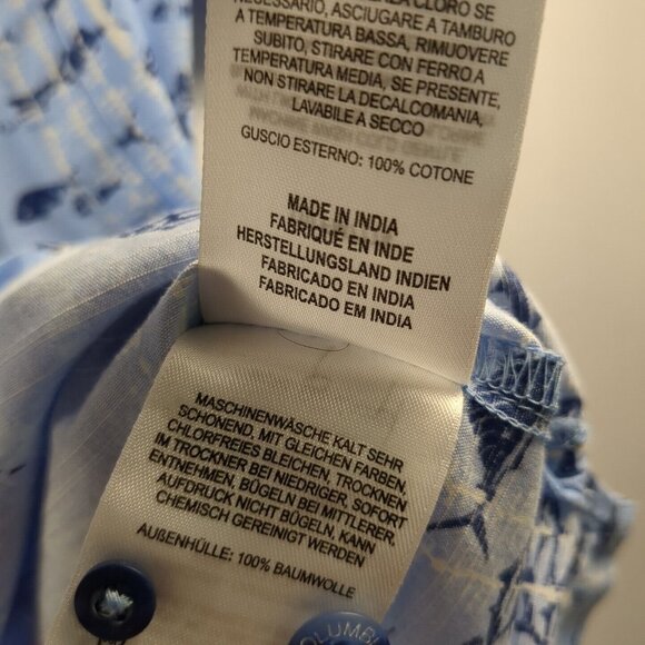 Columbia Mens PFG Shirt L Blue Button Up Fishing Short Sleeve Marlin Tuna Fish - Picture 12 of 13